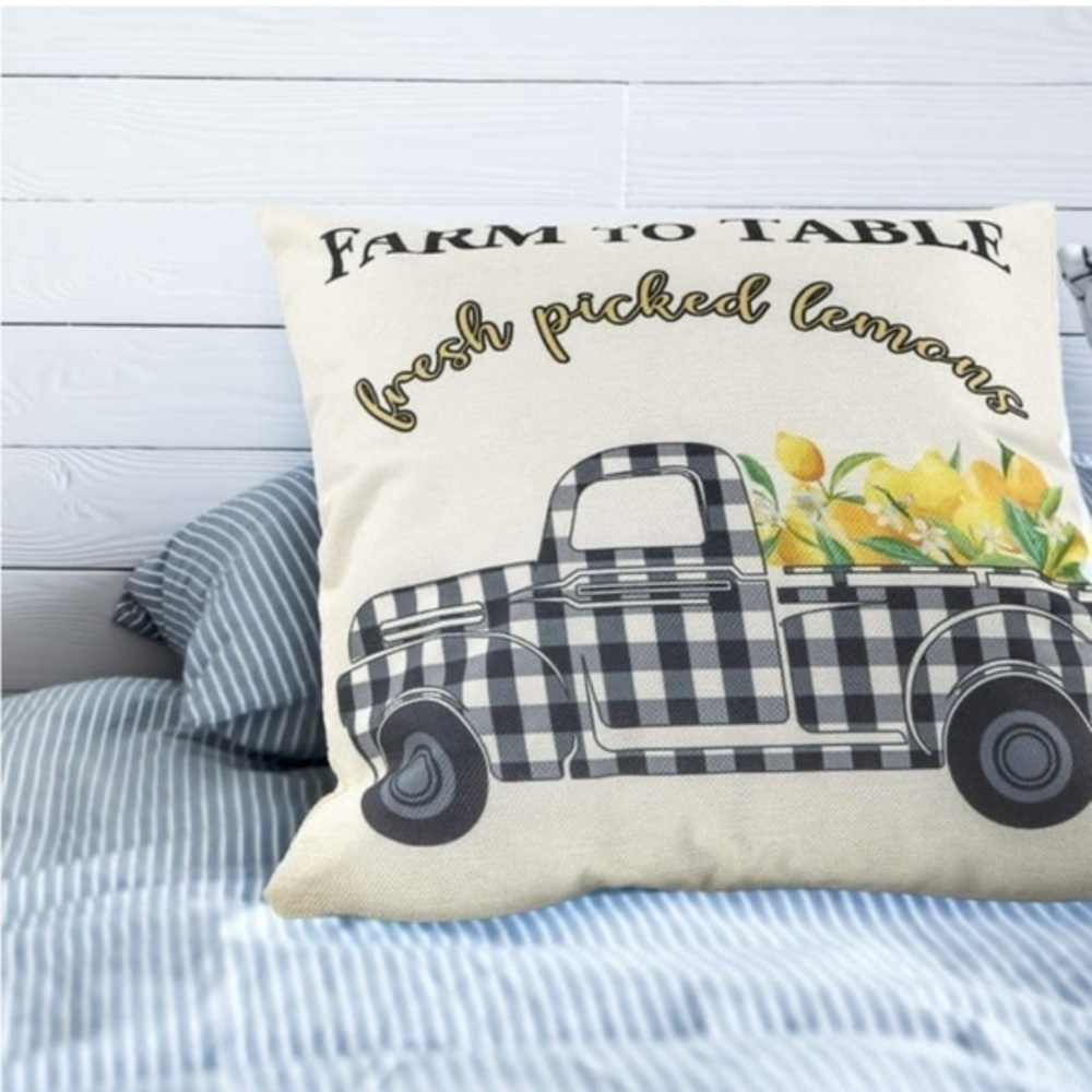 Farmhouse Lemon Truck Decorative Pillow Cover – 19.5” x 19.5” Farm to Table NWT